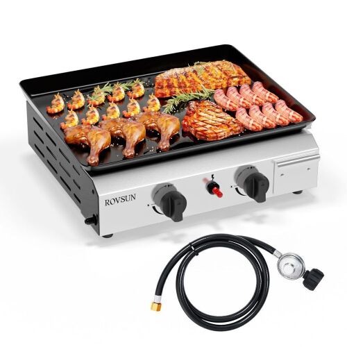 ROVSUN 2-Burner 20000 BTU Propane Flat Top Tabletop Outdoor Griddle - Missing Knobs