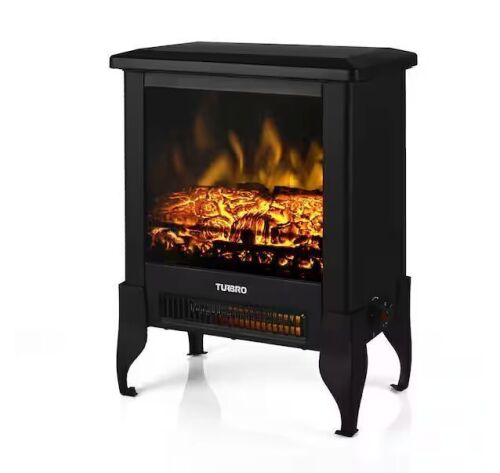 TURBRO Suburbs 18in. Freestanding Electric Quartz Fireplace Stove Furnace, Realistic Dancing Flame Effect and Thermostat, Black