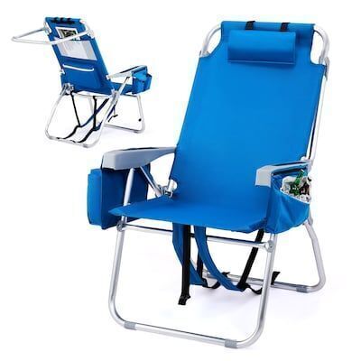 VINGLI 16-in Tall Lightweight Beach Chair with 5-Position Cooler Bag Cup Holders