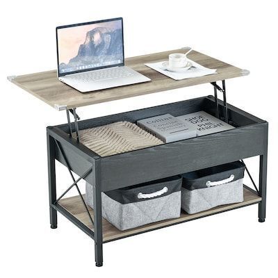 VINGLI 36-in W Rustic Framhouse Lift Top Coffee Table with 2 Cloth Storage Bags