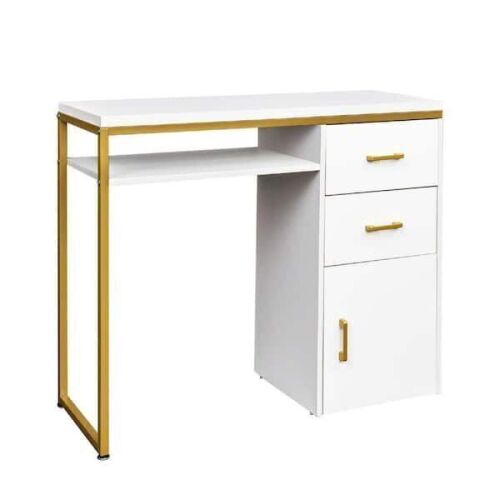 37.8" White 2-Drawer Computer Desk with Storage and Keyboard Tray