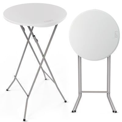 VINGLI 24-in Plastic Folding Round Table with Gray Metal Finish