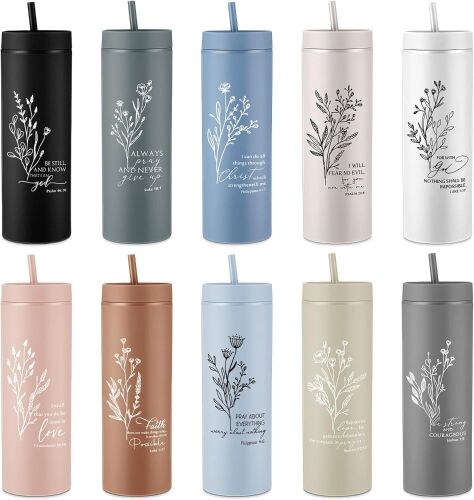 10 Pcs Bible Verse 16oz Plastic Cups with Straws