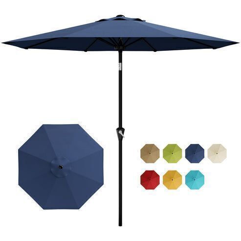 Garvee 9FT Navy Blue Patio Umbrella with Smooth Crank Lift, Push Button Tilt