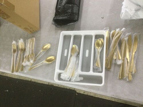 Gold Flatware Set with Holder, 60pc