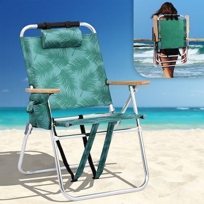 VINGLI 1 Pack 17-in Beach Chair with 3-Position Cooler Bag Cup Holders