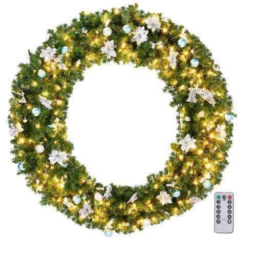 60in Christmas Pre-lit Artificial Wreath with LED Lights, DIY Ornaments