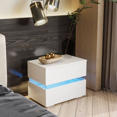 High Gloss LED Nightstand With 2 Drawers