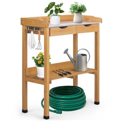 Wood Potting Bench with 2 Drawers