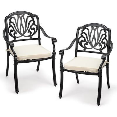 VINGLI 2-Pcs All-Weather Cast Aluminum Elizabeth Back Dining Chairs