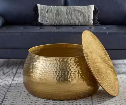 Home Decorators Collection Calluna 30 in. Gold Round Metal Coffee Table with Lift Top Storage