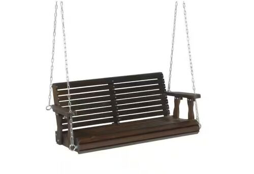 4 ft. Rustic Wood Patio Porch Swing with Adjustable Chains, Support 880 lbs. Durable PU Coating