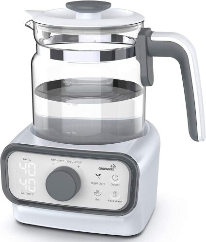 GROWNSY Baby Instant Warmer, Glass Water Boiler with Accurate Temperature Control for Formula, Coffee and Tea, 1.2 Liter Electric Kettle with LCD Display and Timer