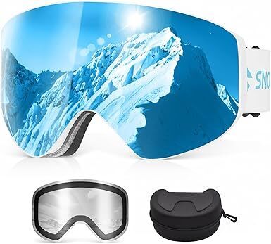 Snowalva Ski Goggles, Snowboard Goggles with 2 UV400 Anti-Fog Detachable Magnet Lenses for Men & Women Adult