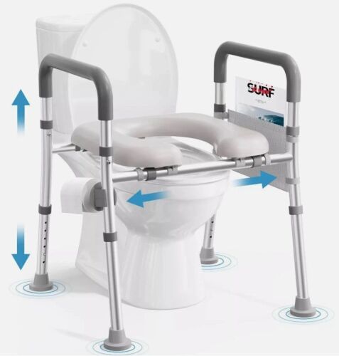 Soundfuse UC1-GR Toilet Seat Riser for Seniors, Raised Toilet Seat with Handles, Adjustable Height & Width, 400lb Handicap Elevated Toilet Seat, Fit Any Toilet