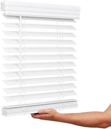 Lotus & Windoware Cordless, 2 Inch Faux Wood Blind, 33.5" Wide x 64" Long, Window Blinds, Blinds & Shades, Blinds for Indoor Windows, Smooth, Bright White - 33.5" x 64",Bright White