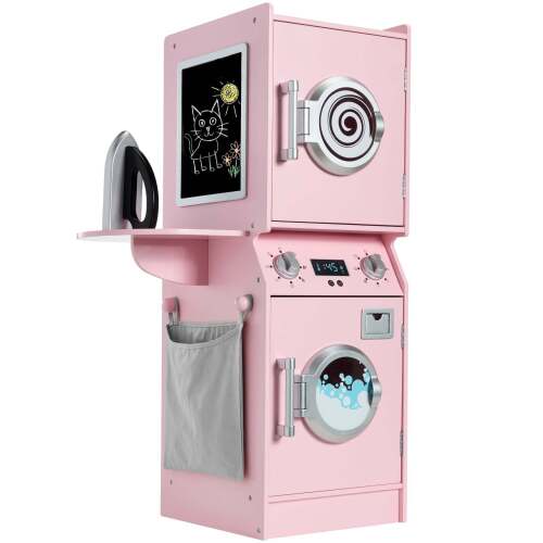 Pretend Play Kids Wooden Washer & Dryer Set w/ Laundry Accessories