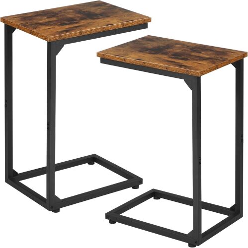 C Shaped Side Table, End Tables Living Room Set of 2, Slide Under Couch Table for Sofa, TV Trays for Bedroom, Small Space, Rustic Brown