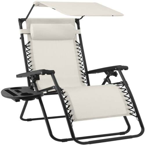 30" Wide Folding Zero Gravity Patio Lounge Chair w/Adjustable Canopy Shade