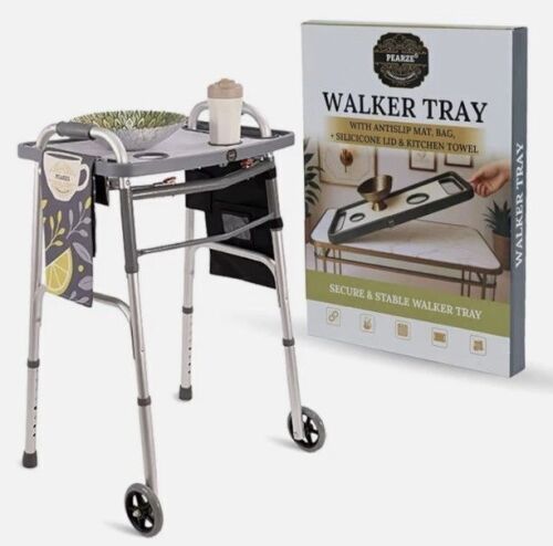 Pearze Walker Tray for Rolling Folding Walker with Cup Holders ~ Nonslip Mat