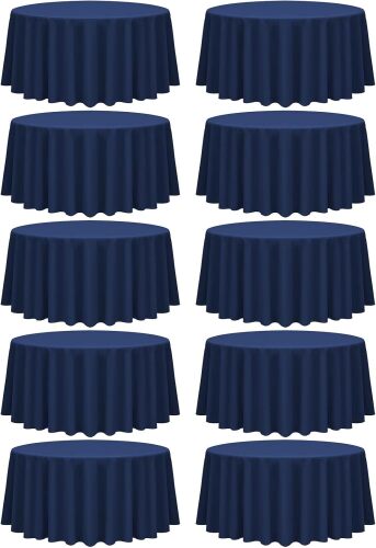fani 10 Pack 90 Inch Round Tablecloth, Navy Blue Polyester Fabric Table Cloth for Round Table, Stain and Wrinkle Resistant Washable Table Cover for Wedding Party Dining Table Buffet and Camping