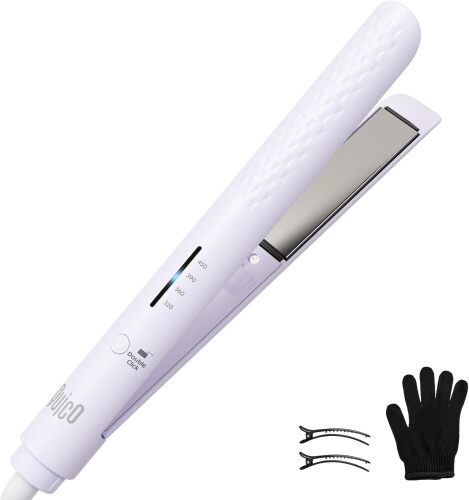 Quico Hair Straightener, 110-240V Global Travel Hair Straighteners for Women, 15s Fast Heating, Ceramic Negative Ion Flat Iron, Temp Memory, 320℉-450℉, Auto-Off, with Glove and Clips, Gift, Lilac