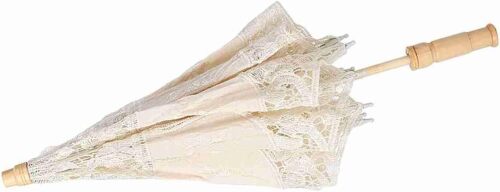 Lace Flower Embroidery Parasol for Wedding, Bride & Photography – Silk Cloth Handle, Wood Frame, Elegant White Umbrella (Large Size), Compatible with Bridal Photoshoots
