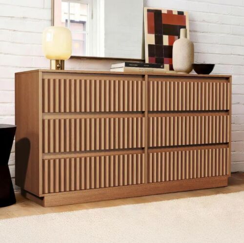 6-Drawer Dresser 47"W Double Dresser With Waveform Fluted Panel - walnut