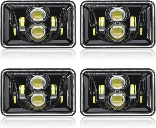 Auxbeam 4x6 LED Headlights, 4PCS 60W DOT Approved Rectangular H4651 H4652 H4656 H4666 H6545 Headlight Compatible with Kenworth Freightliner Peterbilt Ford Probe Oldsmobile Cutlass Trucks Black