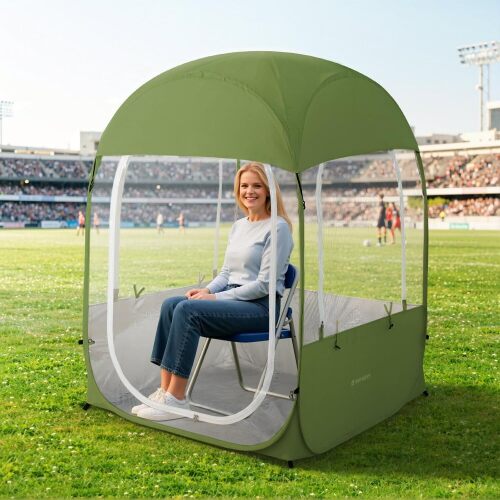 Raynesys Sports Tent, Portable & Foldable Pop Up Tents Shelter for 1-4 People, Instant, Weather Proof, Clear/Green
