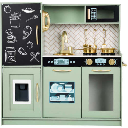 Pretend Play Kitchen Wooden Toy Set for Kids with 11 Accessories