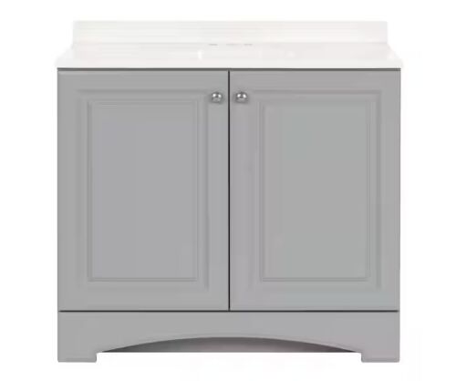 Glacier Bay 37 in. Single Sink Pearl Gray Bath Vanity with White Cultured Marble Top