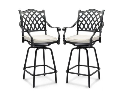 VINGLI Cast Aluminum All-Weather Outdoor Swivel Bar Stools, Set of 2 - Loose Hardware