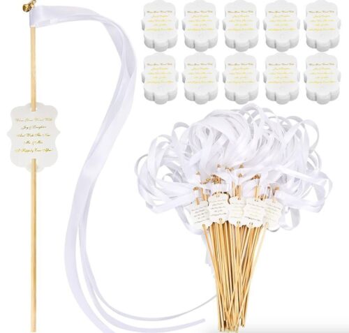 Lot of (4) Ribbon Wedding Wands with Sticks and Bells, 100 Sets