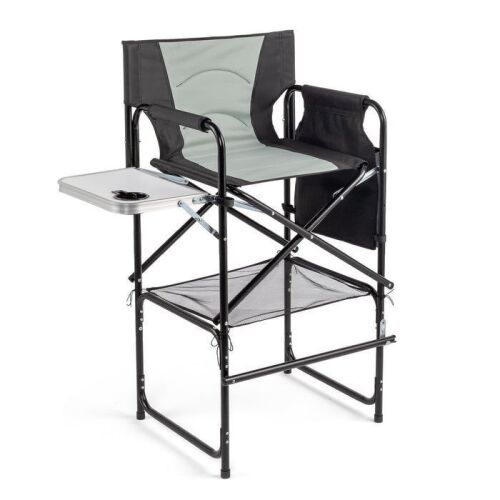 OmySalon 30in Portable Folding Director Chair with Side Table & Side Storage Bag