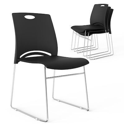 VINGLI 4-Pcs Stackable Chairs with Metal Sled Base and Ergonomic Plastic Seat