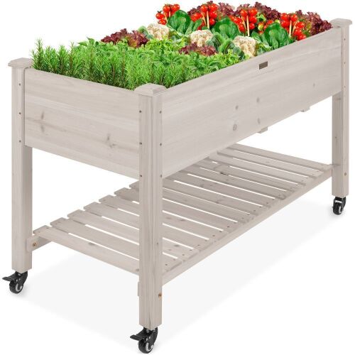 Mobile Raised Garden Bed Elevated Planter w/ Wheels, Shelf - 48x24x32in