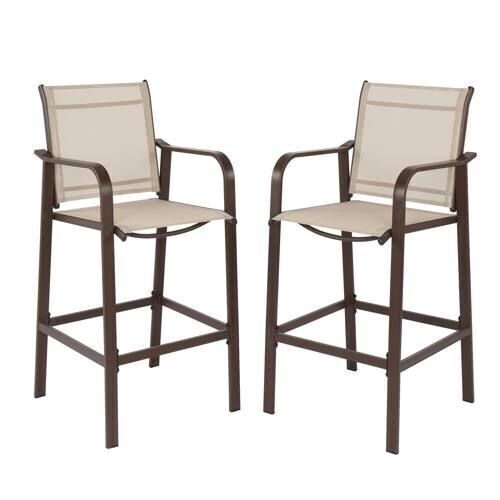Metal Patio Bar Chairs with Breathable Mesh Seat, 2 Pack