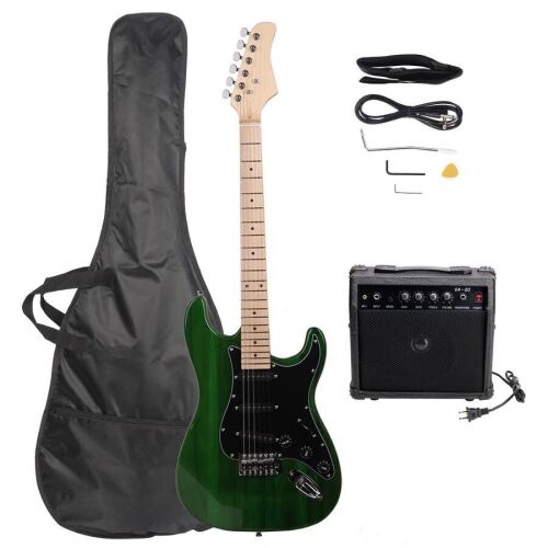 Beginner 6 Strings Green ST Electric Guitar Kit with Amp