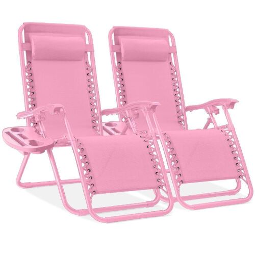 Set of 2 Adjustable Zero Gravity Patio Chair Recliners w/ Cup Holders