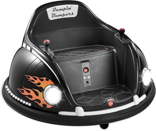 6V Kids Ride On Bumper Car Toy w/ Remote, Harness, Lights, 360 Degree Spin