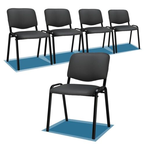 Office PU Stacking Chairs Armless Grey, 5 Pack