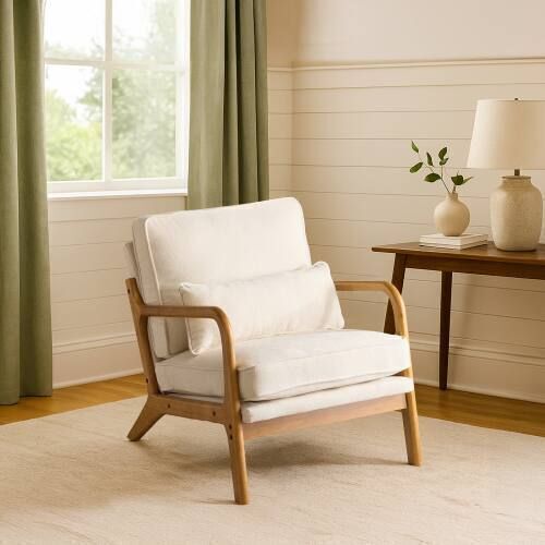 Leisure Armchair with Rubber Wood Frame & Lumbar Pillow