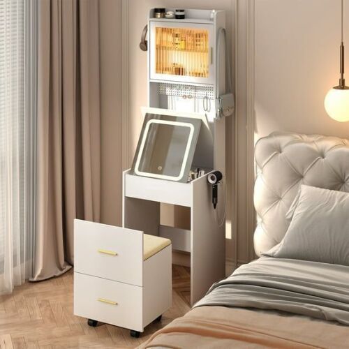 2-Piece Makeup Vanity Set with Mirror for Small Spaces