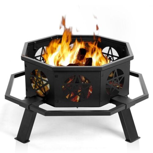 35 inch Iron Wood Burning Fir Pit with Anti-scald Footrest