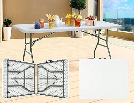 6 Foot Folding Table with Handle and Steel Legs