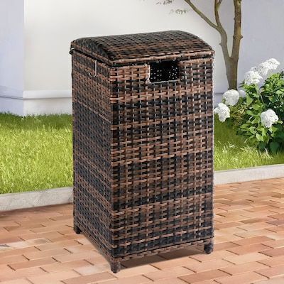 VINGLI 33 Gallon Outdoor Weatherproof Rattan Trash Can with Lid