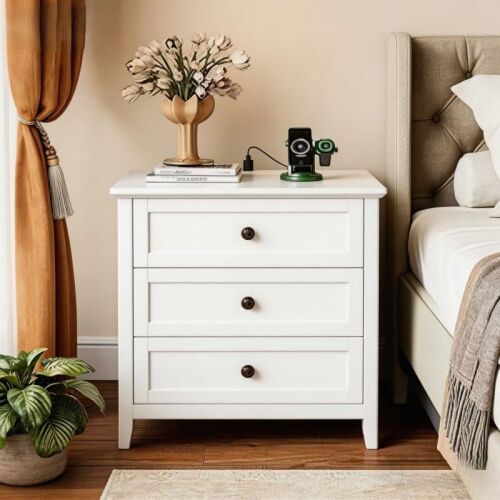Wood Nightstand with Charging Station