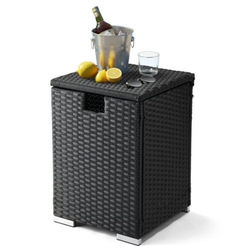 Iron Frame Rattan Side Table Propane Storage