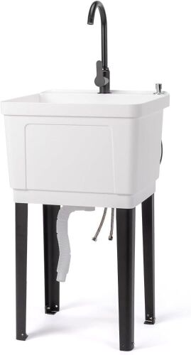 ROVSUN 21-Gallon Freestanding Plastic Utility Sink, 19.7L"×18.9W"×33.1H"